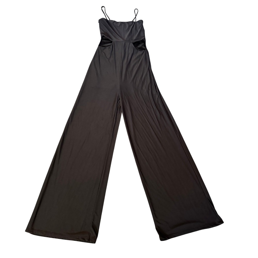 21 Saints Women's Black Wide Leg Side Cut‎ Out Jumpsuit Stretch Minimalist SZ S